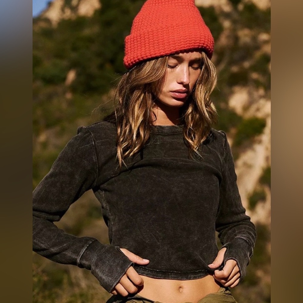 Free People Movement Ribbed Long Sleeve Baby Tee in Black